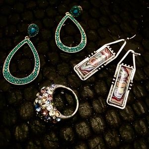 SALE! Guess Dome Ring, Long Detailed & Crazy Retro earrings  -all 3 for 1 price.